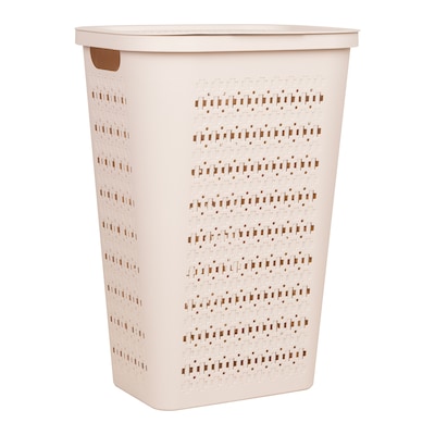 Mind Reader Slim Tapered Hamper with Lid, Plastic, Ivory (SWHAMP50-IVO)
