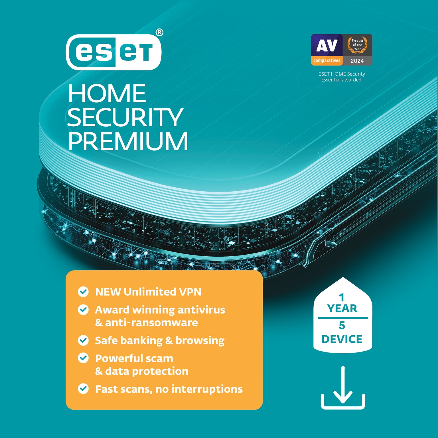 ESET Home Security Premium 2025 for 5 Users, Windows and Mac, Download (RTL-EHSP-N1-5-1-XLS)