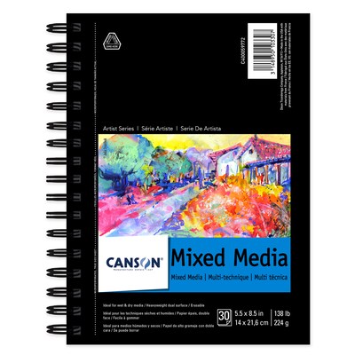Canson Artist Series 5.5 x 8.5 Wire Bound Mixed Media Sketch Pad, 30 Sheets/Pad, 3/Bundle (MCXC400
