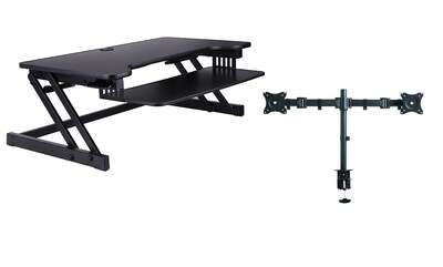 Rocelco 37.5 Height Adjustable Standing Desk Converter with Dual Monitor Mount, Sit Stand Up Riser,