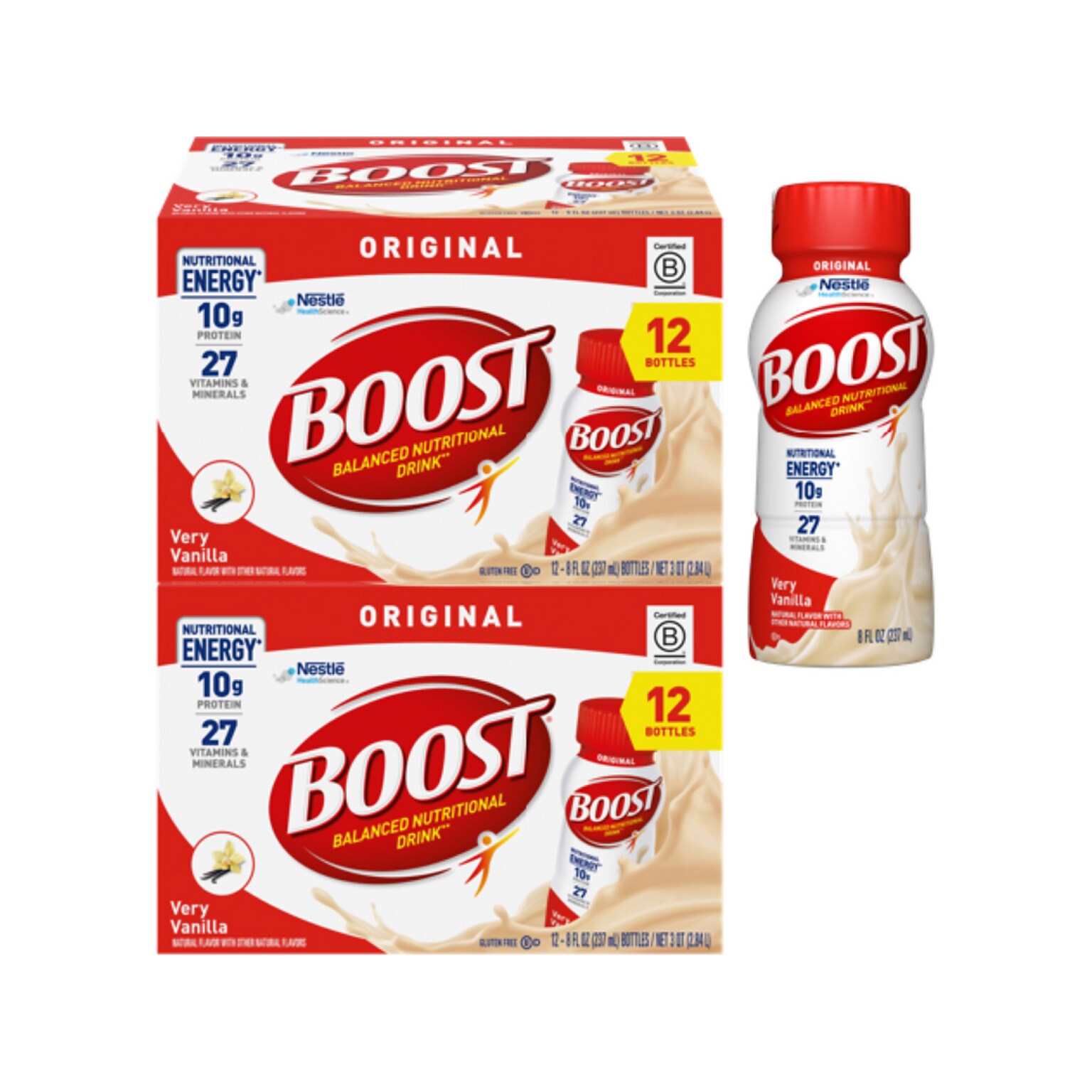 Boost Original Very Vanilla Nutritional Drink, 8 oz., 12 Bottles/Pack, 2 Packs/Carton (12485232)