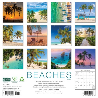 2027 Willow Creek Beaches 12 x 12 Monthly Wall Calendar, Assorted Colors (59067)