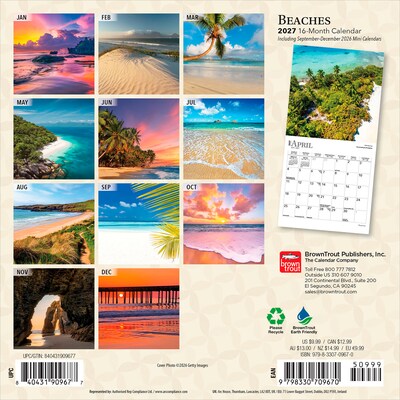 2027 BrownTrout Beaches 7 x 7 Monthly Wall Calendar, Assorted Colors (9798330709670)