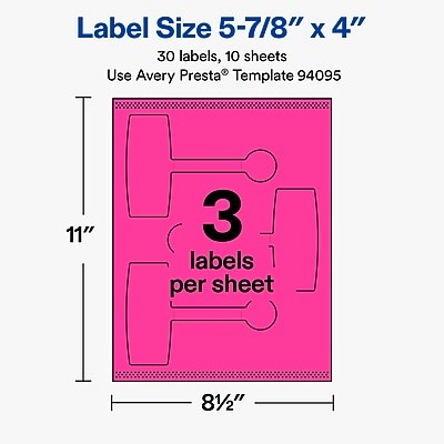 Avery Laser/Inkjet Sealing Labels, 5-7/8" x 4", Neon Magenta, 30 Labels/Pack (19479370808)
