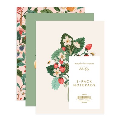 Blue Sky Bespoke Memo Pad, 7.5 x 5.5, Fruity Florals, 30 Sheets/Pad, 3 Pads/Pack (155579)