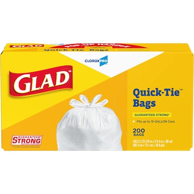 Glad Tall 13 Gallon Quick Tie Kitchen Trash Bag, White, 200 Total Bags (15931)