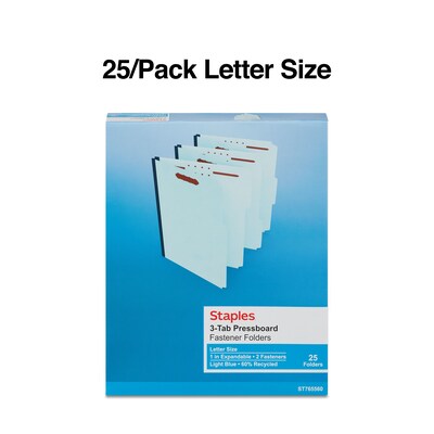 Staples® 60% Recycled Pressboard Classification Folder, 1" Expansion, Letter Size, Light Blue, 25/Box (ST765560/765560)