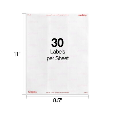 Staples® Laser/Inkjet Address Labels, 1" x 2 5/8", Clear, 30 Labels/Sheet, 10 Sheets/Pack, 300/Box (ST18086-CC)