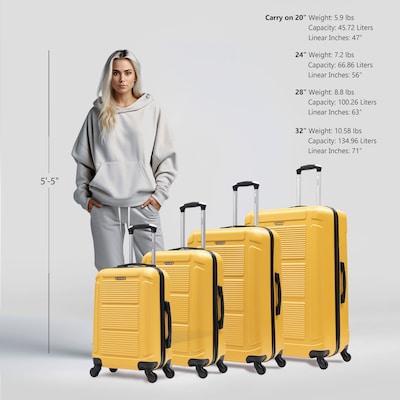 InUSA Pilot 4-Piece Hardside Spinner Luggage Set, TSA Checkpoint Friendly, Mustard (IUPILSMLXL-MUS)