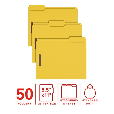 Staples Reinforced Classification Folder, 3/4" Expansion, Letter Size, Yellow, 50/Pack (ST62733)