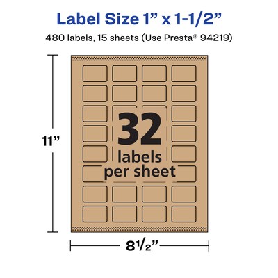 Avery Laser/Inkjet Multipurpose Labels, 1.5" x ", Kraft Brown, 480/Pack (94219)