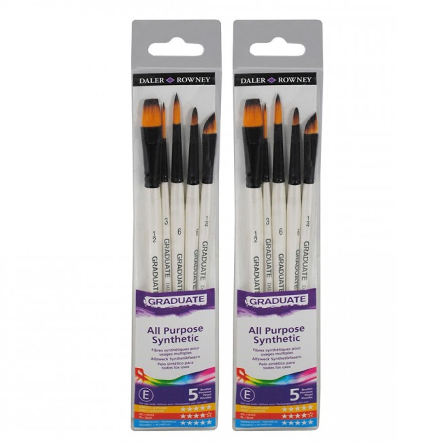 Daler-Rowney Graduate Watercolor Synthetic Brushes, 5/Set, 2 Sets/Bundle (DRWD212550006-2)