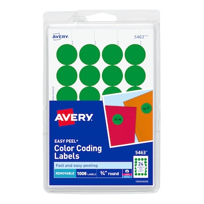 Avery Easy Peel Laser/Inkjet Color Coding Labels, 3/4 Dia., Green, 1008 Labels Per Pack (5463)