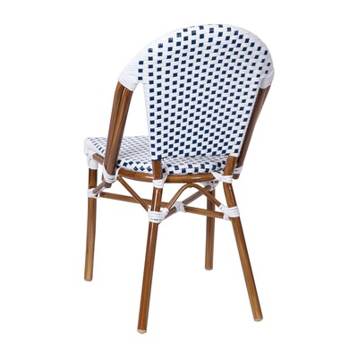 Flash Furniture Lourdes Contemporary Aluminum and PE Rattan Bistro Stack Chairs, White/Navy/Natural, Set of 2 (2SDA6421FWHNVNT)