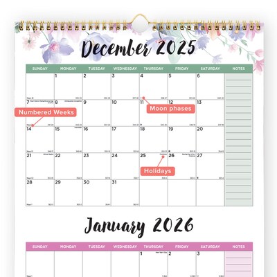 2026 Blueline Colorful Passion Floral 12.25 x 27 Three-Month Wall Calendar (C171129)