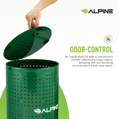Alpine Industries Steel Pet Waste Disposal Bin with Odor Control Lid, 13.5 Gallon, Green (ALP4005-01)