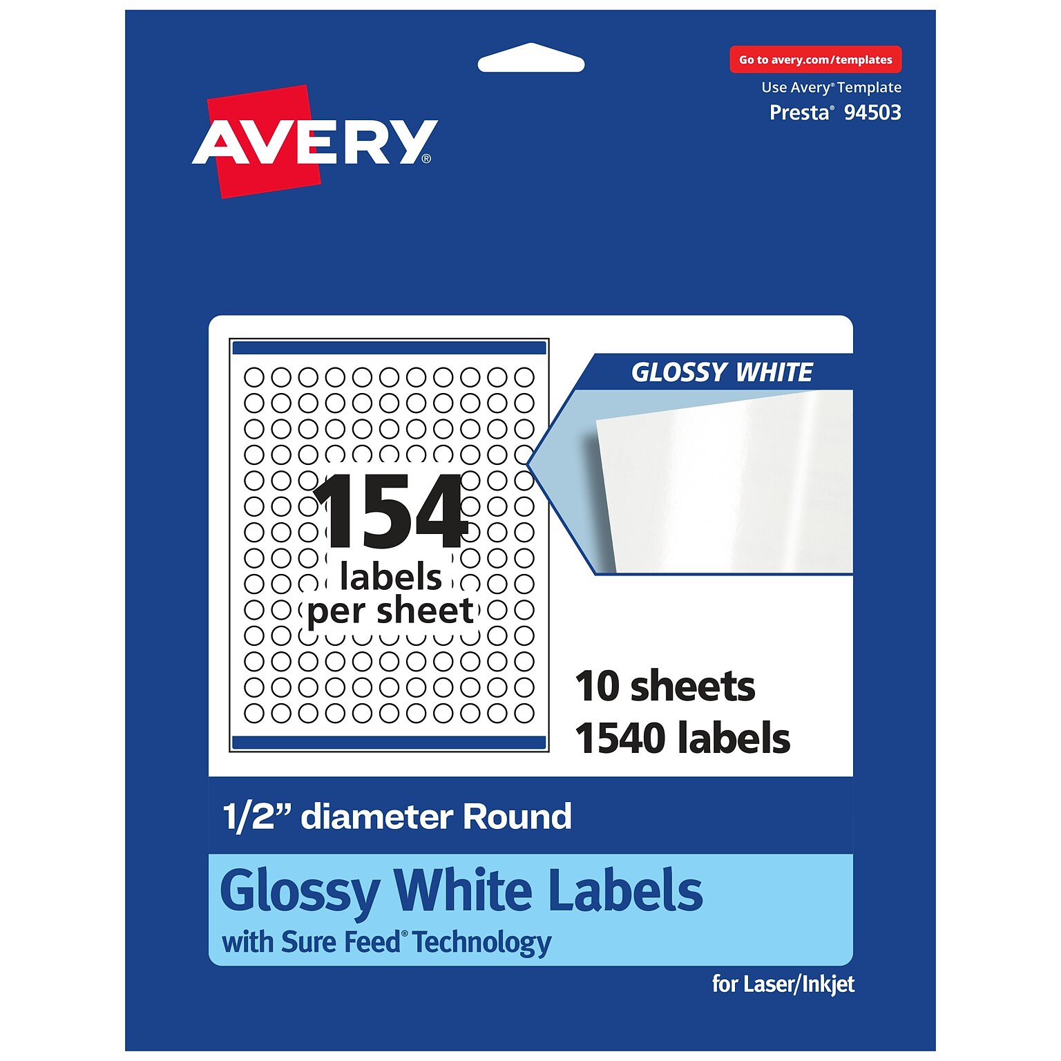 Avery Laser/Inkjet Round Multipurpose Labels, 0.5 Dia., White, 1,540 Labels/Pack  (94503)