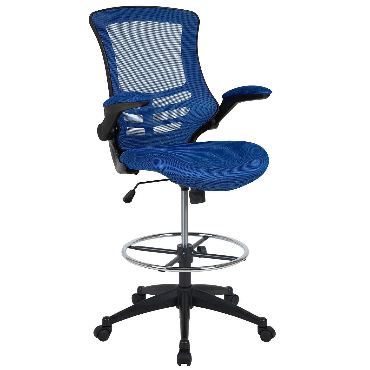 Flash Furniture Mesh Ergonomic Drafting Chair with Adjustable Foot Ring and Lumbar Support, Blue (BLX5MDBLUE)