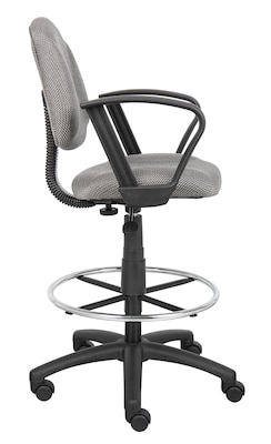 Boss Deluxe Posture Fabric Drafting Stool with Swivel Base, Gray (B1617-GY)