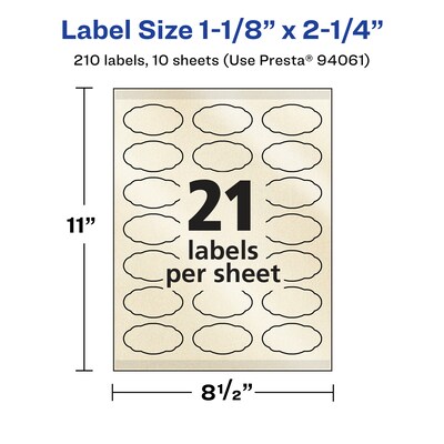 Avery Pearlized Ivory Decorative Edge Multipurpose Labels, 1-1/8" x 2-1/4", Ivory, 210/Pack (94061)