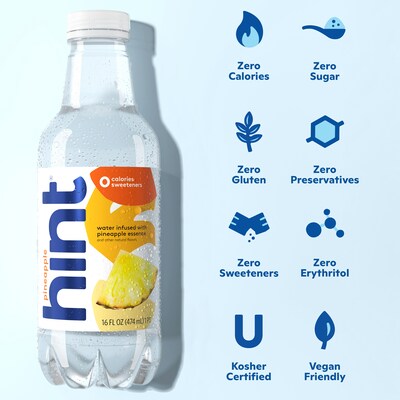 Hint Pineapple Flavored Water, 16 oz., 12/Carton (00129)