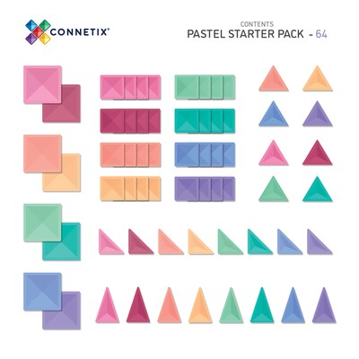 Connetix Magnetic Tiles Pastel Starter Pack, 64 Pieces (CNTP00064ST)