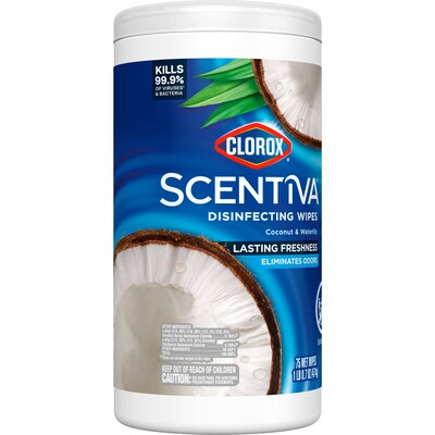 Clorox Scentiva Disinfecting Wipes, Coconut and Waterlily Scent, 75 Wipes/Container, 6/Carton (60037CT)