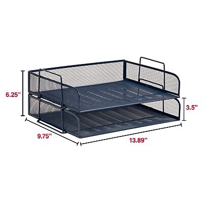 Staples Metal Mesh Side Loading Stackable Letter Tray, Letter Size, Navy Blue, 2/Pack (ST63840)