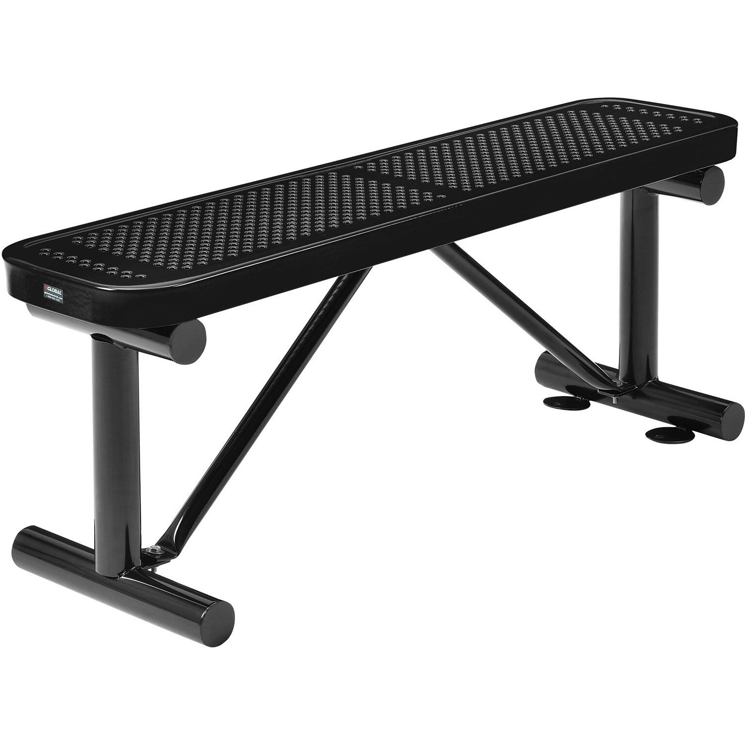 Global Industrial 4 Outdoor Steel Flat Bench, Perforated Metal, Black (695742BK)