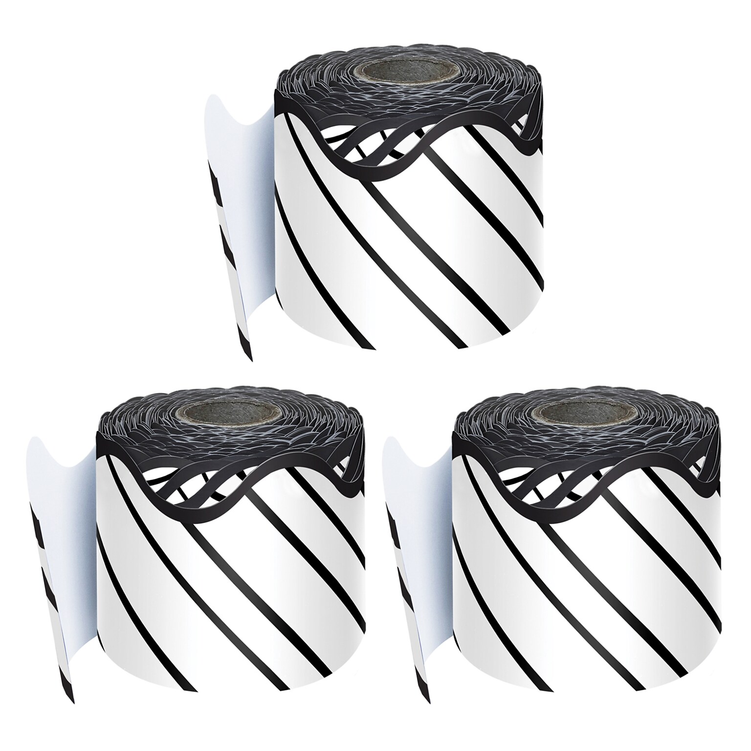 Carson Dellosa Education Kind Vibes Stripes Rolled Scalloped Border, 2.25 x 65, Black/White, 3/Bundle (CD-108484-3)