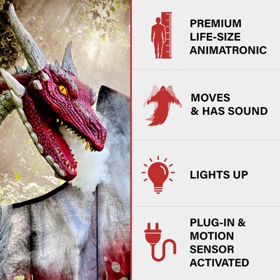 Haunted Hill Farm 6' Tall Motion-Activated Brimstone Dragon (HHBRMDRAGON-1FLSA)