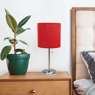 Creekwood Home Oslo 19.5" LED Table Lamp with USB Port, Brushed Steel/Red Shade (CWT-2012-RE-LB)