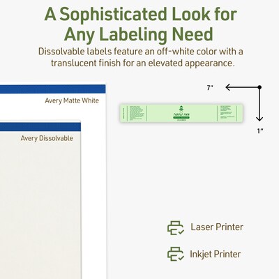 Avery Dissolvable Rectangle Multipurpose Labels, 1" x 7", Off-white, 40/Pack (94225)