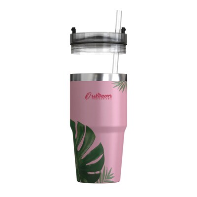 Outdoors Professional Stainless Steel Double-Walled Vacuum Insulated Tumbler with Straw, 20 oz., Tropical Pink (OUTD9201)