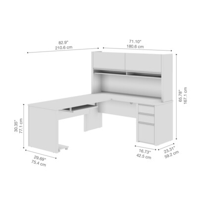 Bestar Connexion 72"W L Shaped Desk with Drawers, Hutch, and Keyboard Tray, Slate (93859-59)