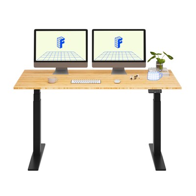 FlexiSpot E7COMMERCIAL 60W Electric Height Adjustable Standing Desk, Bamboo/Black(E7BCOM6030-LBZB)