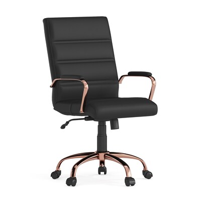 Flash Furniture Whitney Ergonomic LeatherSoft Swivel Mid-Back Executive Office Chair, Black/Rose Gold (GO2286MBKRSGLD)
