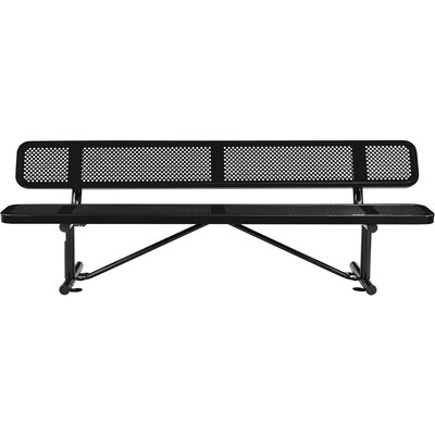 Global Industrial 8' Outdoor Steel Picnic Bench w/ Backrest, Perforated Metal, Black (262077BK)