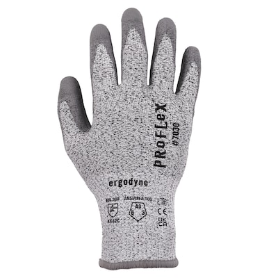 Ergodyne ProFlex 7030 PU Coated Cut-Resistant Gloves, ANSI A3, Gray, Medium, 12 Pair (10453)