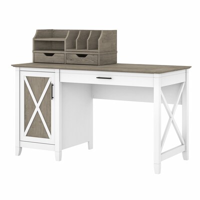 Bush Furniture Key West 54 Computer Desk with Storage and Desktop Organizers, Shiplap Gray/Pure White (KWS010RCP)