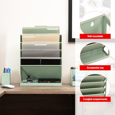 Staples 5-Pocket Plastic Mountable Wall File, Letter Size, Sage Green (ST63893)