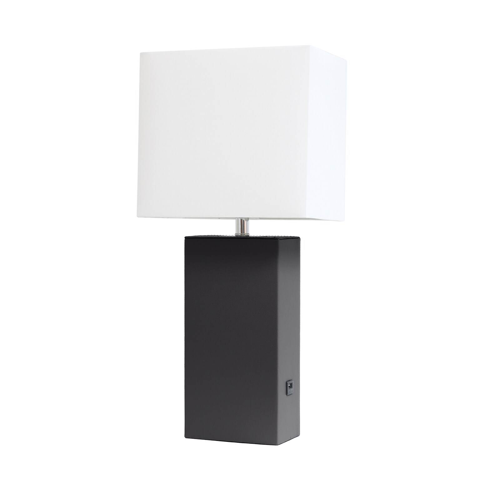 Lalia Home Lexington Leather Base 21 LED Table Lamp with USB Charging Port, Black Faux Leather (LHT-3012-BK)