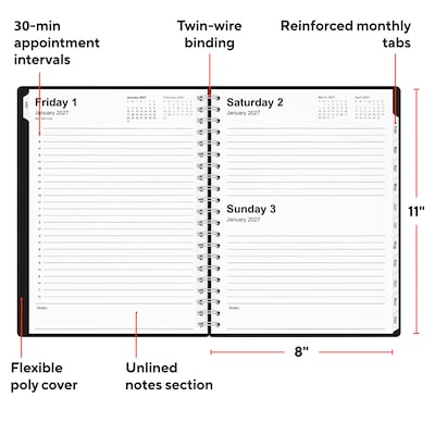 2027 Staples 8 x 11 Daily Appointment Book, Plastic Cover, Black (ST21487-27)