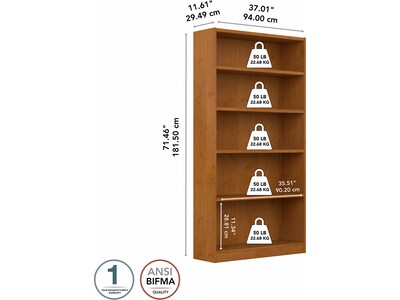 Bush Furniture Universal 72"H 5-Shelf Bookcase with Adjustable Shelves, Natural Cherry Laminated Wood (WL12467)