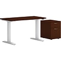 HON Mod 60W Adjustable Standing Desk with Mobile Storage, Traditional Mahogany (HLPLRW6024CHATBFTM1