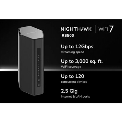 Netgear Nighthawk 802.11be 12000Mbps Tri-Band MU-MIMO WiFi 7 Gaming Router, Black (RS500-100NAS)
