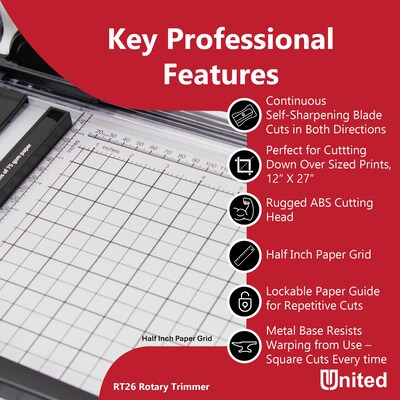 United Commercial 26" Rotary Paper Trimmer, Silver/Black (RT26)