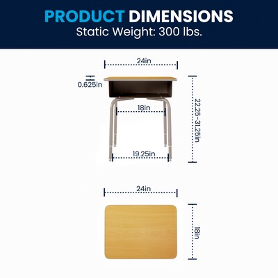 Flash Furniture Billie 24"W Student Desk with Open Front Metal Book Box, Maple/Silver (FDDESKGYMPL)