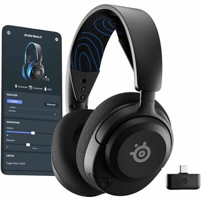 SteelSeries Arctis Nova 5P Wireless Noise Canceling Bluetooth Stereo Gaming Headset, USB-C, PlayStation Certified, Black (61673)
