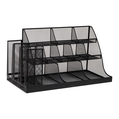 Mind Reader 14-Compartment Metal Coffee Cup and Condiment Organizer, Black (CMG2MESH-BLK 14)